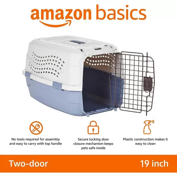 imageAmazon Basics HardSided Dog and Cat Kennel SingleDoor Travel Pet Carrier with Metal Wire Ventilation 236quotL x 157quotW x 130quotH BeigeGray  Blue