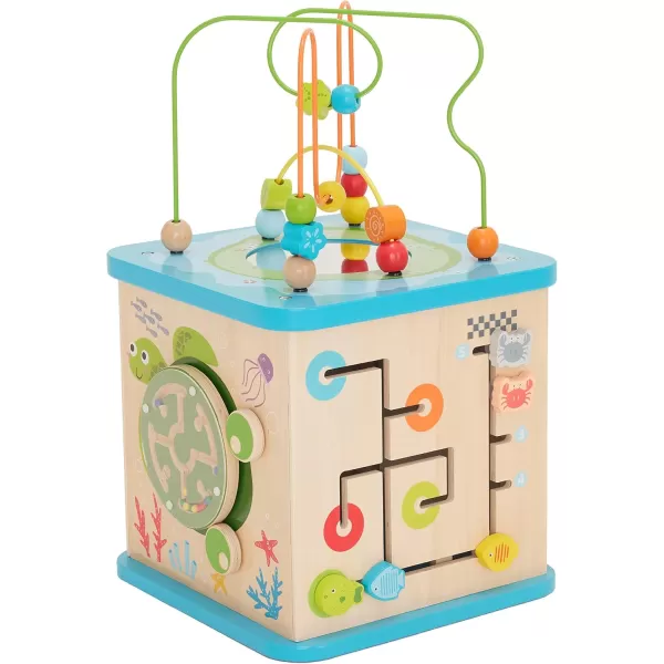 imageAmazon Basics Kids Wooden Educational Activity Learning Cube Toy Gift for Toddlers Age 12M Developmental Shape Sorter Multicolor 134x225x134inches