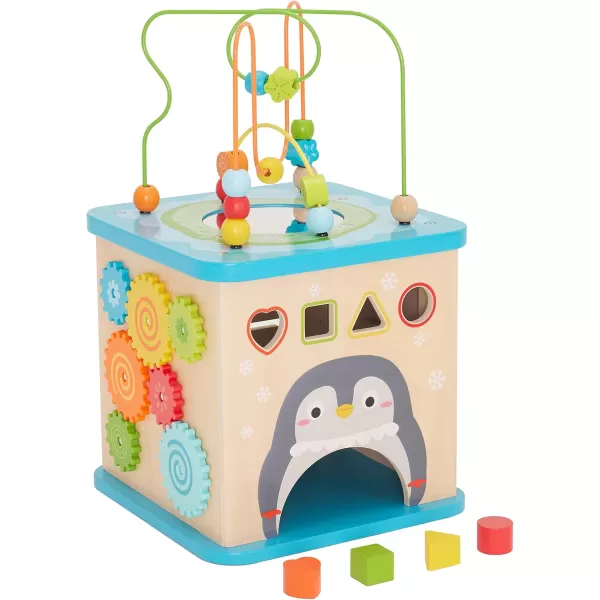 imageAmazon Basics Kids Wooden Educational Activity Learning Cube Toy Gift for Toddlers Age 12M Developmental Shape Sorter Multicolor 134x225x134inches