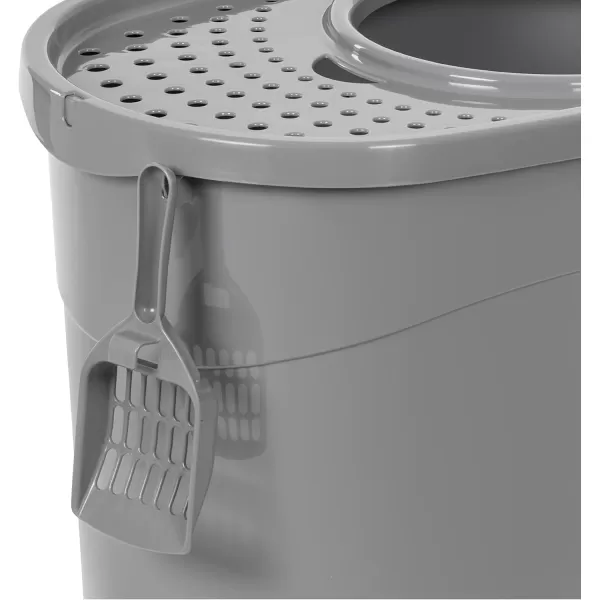 imageAmazon Basics Large Cat Litter Box with High Sides Top Entry Includes Scoop 205 x 1475 x 1438 inches GreyGrey