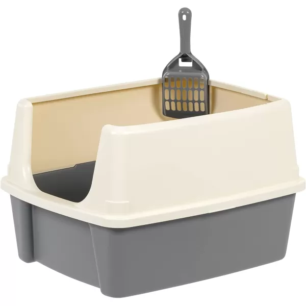 imageAmazon Basics Large Cat Litter Box with High Sides Top Entry Includes Scoop 205 x 1475 x 1438 inches GreyGreyBeige