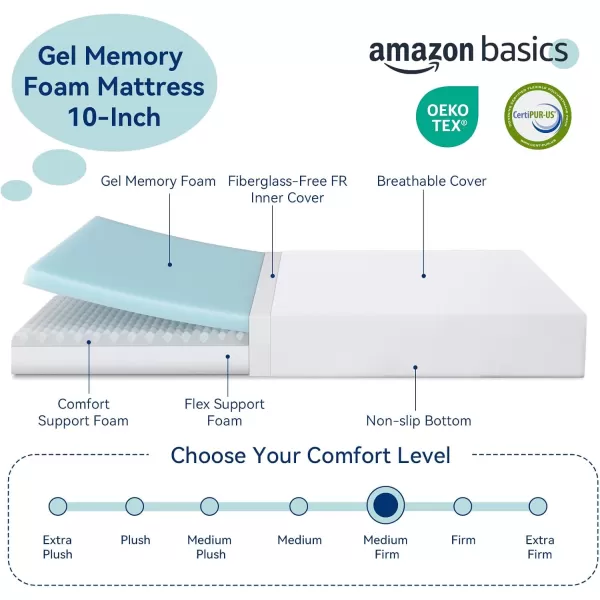 imageAmazon Basics Memory Foam Plush Mattress Queen WhiteGrey 80 x 60 x 8 inchesFull