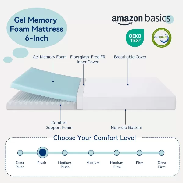 imageAmazon Basics Memory Foam Plush Mattress Queen WhiteGrey 80 x 60 x 8 inchesFull