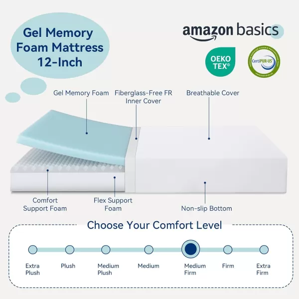 imageAmazon Basics Memory Foam Plush Mattress Queen WhiteGrey 80 x 60 x 8 inchesFull