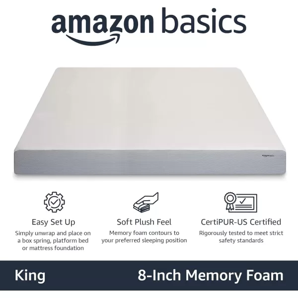 imageAmazon Basics Memory Foam Plush Mattress Queen WhiteGrey 80 x 60 x 8 inchesKing
