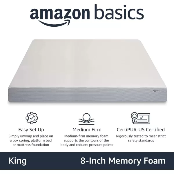 imageAmazon Basics Memory Foam Plush Mattress Queen WhiteGrey 80 x 60 x 8 inchesKing