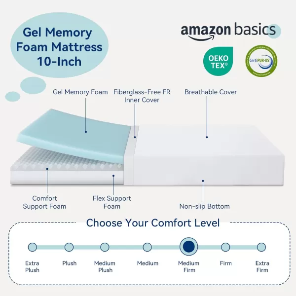 imageAmazon Basics Memory Foam Plush Mattress Queen WhiteGrey 80 x 60 x 8 inchesTwin