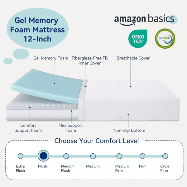 imageAmazon Basics Memory Foam Plush Mattress Queen WhiteGrey 80 x 60 x 8 inchesTwin