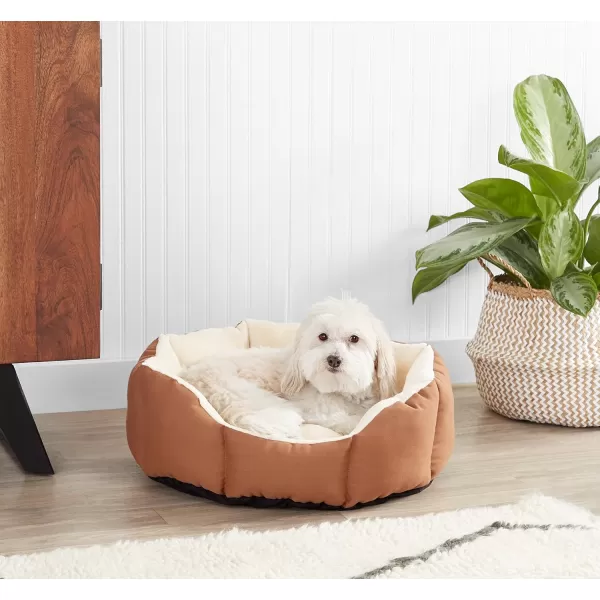 imageAmazon Basics Round Bolster Pet Bed for Dog or Cat with Flannel Top 20Inch Brown and IvoryOctagon