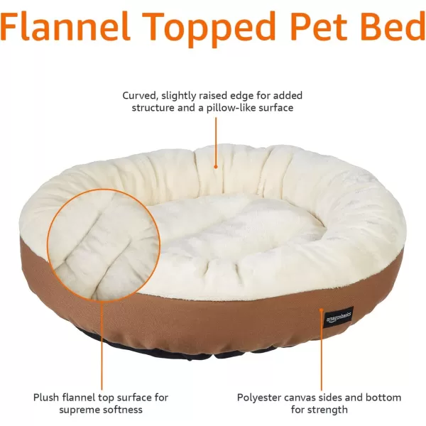 imageAmazon Basics Round Bolster Pet Bed for Dog or Cat with Flannel Top 20Inch Brown and IvoryRound