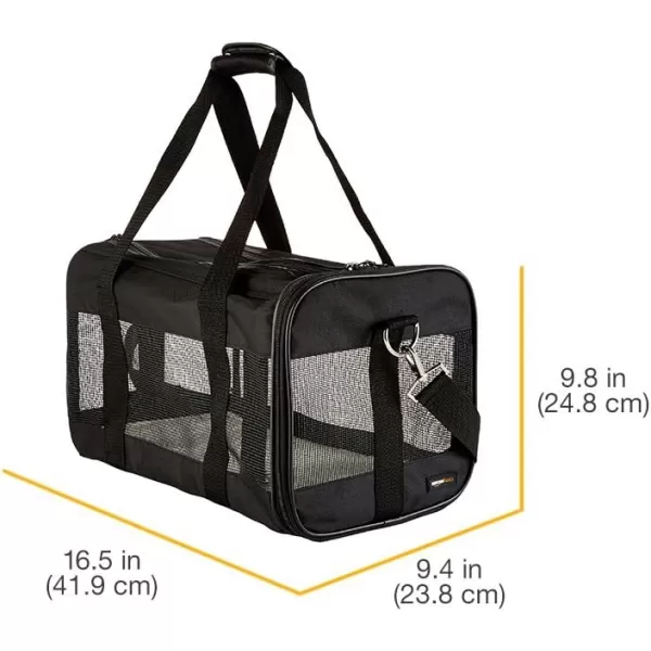 imageAmazon Basics SoftSided Mesh Pet Travel Carrier for Dog Cat Medium 165quot L x 94quot W x 98quot H Black165L x 94W x 98H