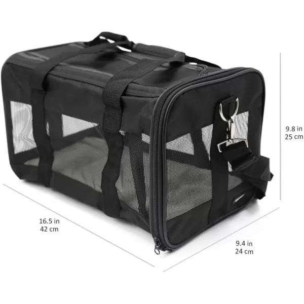 imageAmazon Basics SoftSided Mesh Pet Travel Carrier for Dog Cat Medium 165quot L x 94quot W x 98quot H Black165L x 94W x 98H