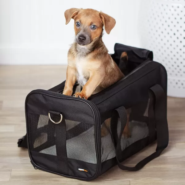 imageAmazon Basics SoftSided Mesh Pet Travel Carrier for Dog Cat Medium 165quot L x 94quot W x 98quot H Black165L x 94W x 98H