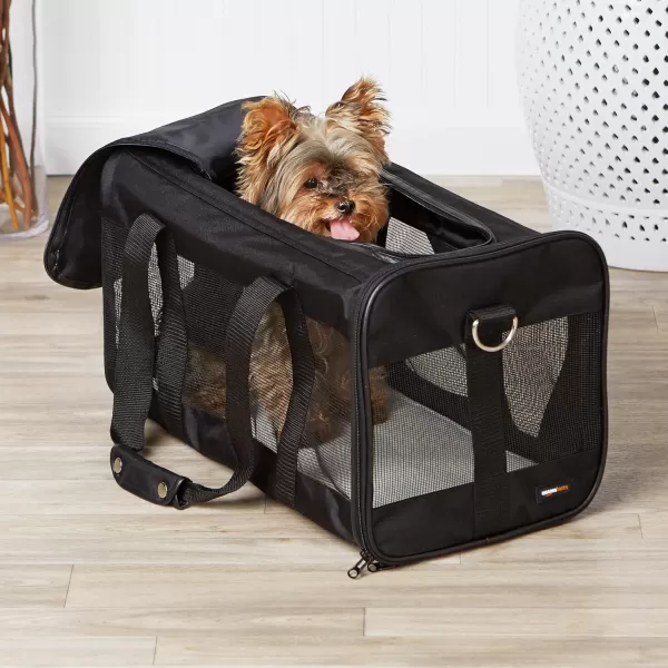 imageAmazon Basics SoftSided Mesh Pet Travel Carrier for Dog Cat Medium 165quot L x 94quot W x 98quot H BlackLarge Pack of 1