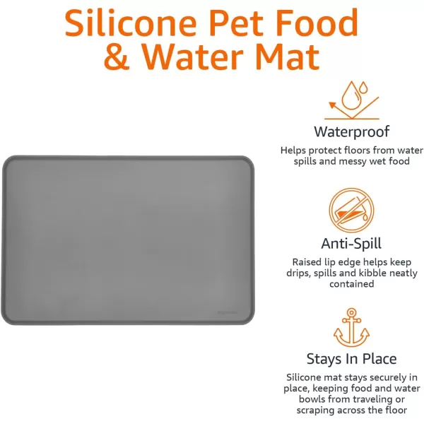 imageAmazon Basics Waterproof AntiSlip Silicone Pet Food and Water Bowl Mat Solid 185 x 115 Inches BlackGrey