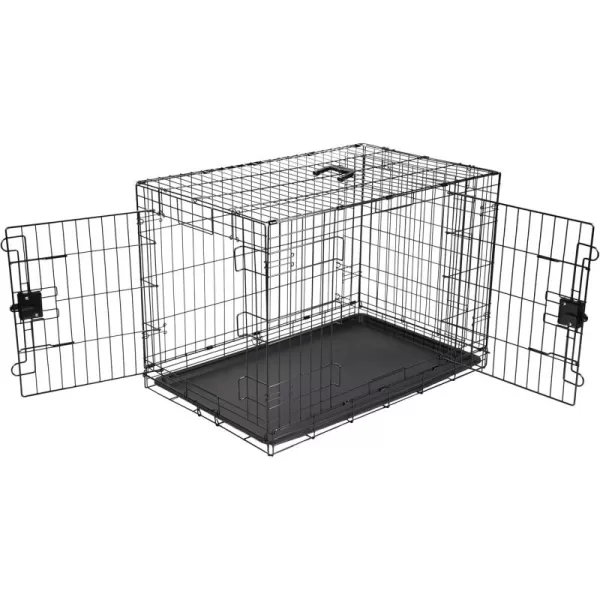 imageAmazon Basics  DurableFoldable Metal Wire Dog Crate with Tray Double Door Divider 24 x 18 x 20 Inches Black360L x 230W x 250H