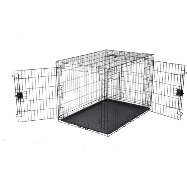 imageAmazon Basics  DurableFoldable Metal Wire Dog Crate with Tray Double Door Divider 24 x 18 x 20 Inches Black420L x 280W x 300H