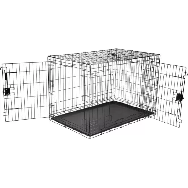 imageAmazon Basics  DurableFoldable Metal Wire Dog Crate with Tray Double Door Divider 24 x 18 x 20 Inches Black480L x 300W x 325H