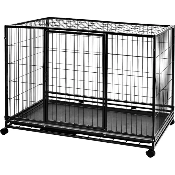 imageAmazon Basics  Portable Heavy Duty Stackable Dog ampamp Pet Kennel with Tray Black 240quotL x 280quotW x 370quotH482L x 378W x 425H