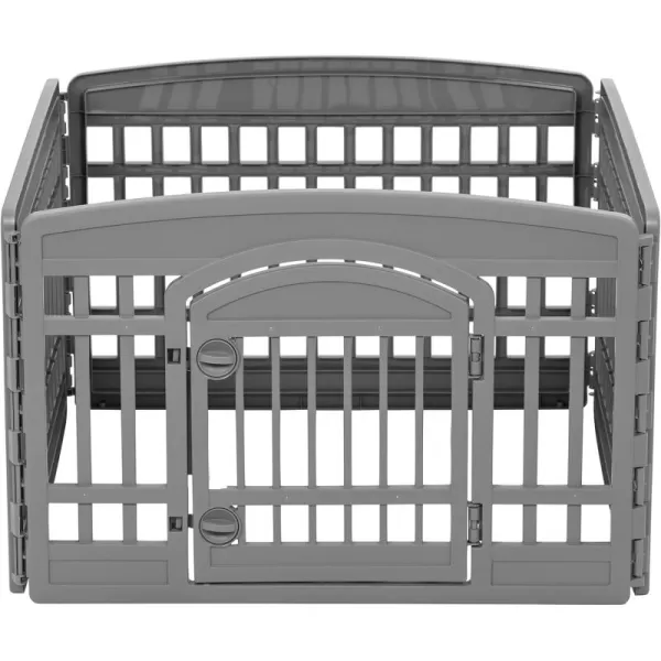 imageAmazon Basics 8Panel Octagonal Plastic Pet Pen Fence Enclosure With Gate 59 x 58 x 28 Inches GreyDark Gray
