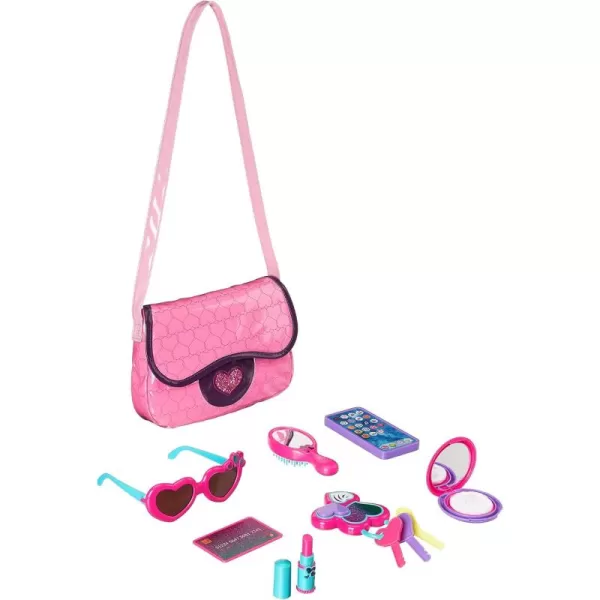 imageAmazon Basics 8Piece Pretend Play Purse Toy with Accessories for Girls Ages 3 and Up Handbag Gift Set Including Smartphone Sunglasses Makeup Compact Keys and Credit Card Pink