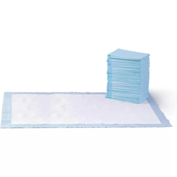 imageAmazon Basics Dog and Puppy Pee Pads with 5Layer LeakProof Design and QuickDry Surface for Potty Training Standard Absorbency XLarge 28 x 34 Inch  Pack of 60 Blue ampamp WhiteUnscented