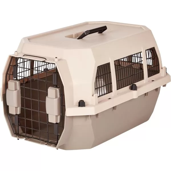 imageAmazon Basics HardSided Dog and Cat Kennel SingleDoor Travel Pet Carrier with Metal Wire Ventilation 236quotL x 157quotW x 130quotH BeigeBeige