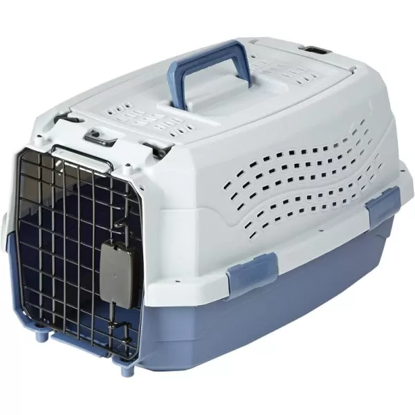 imageAmazon Basics HardSided Dog and Cat Kennel SingleDoor Travel Pet Carrier with Metal Wire Ventilation 236quotL x 157quotW x 130quotH BeigeGray  Blue