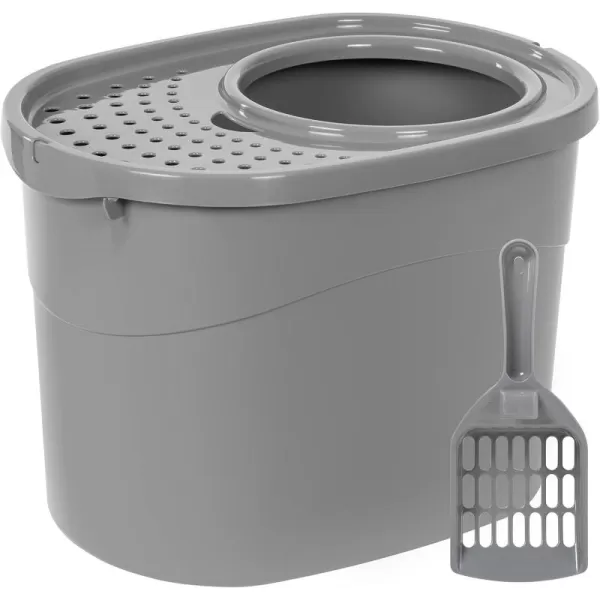 imageAmazon Basics Large Cat Litter Box with High Sides Top Entry Includes Scoop 205 x 1475 x 1438 inches GreyGrey