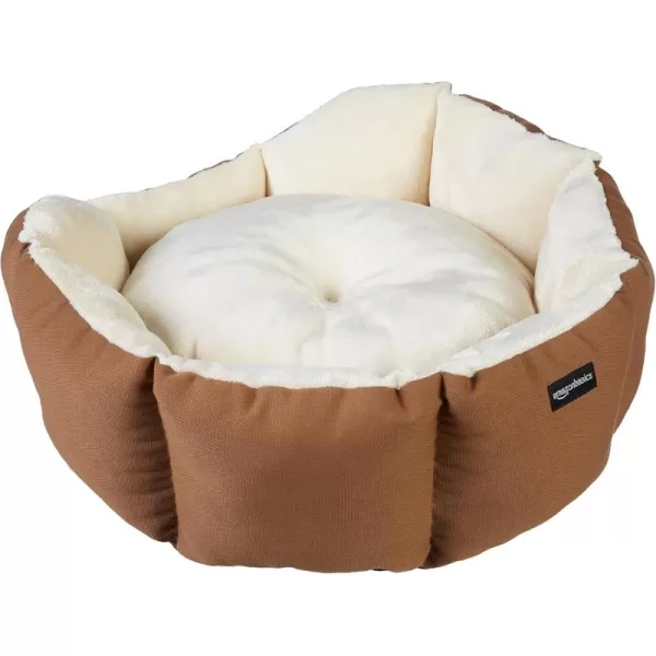 imageAmazon Basics Round Bolster Pet Bed for Dog or Cat with Flannel Top 20Inch Brown and IvoryOctagon