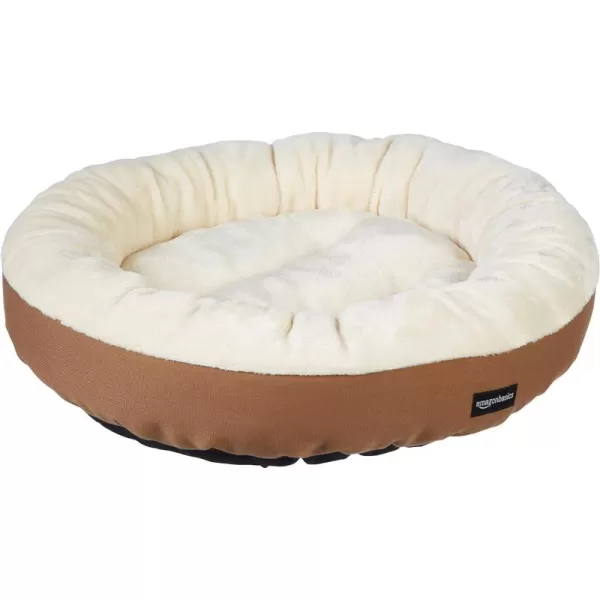 imageAmazon Basics Round Bolster Pet Bed for Dog or Cat with Flannel Top 20Inch Brown and IvoryRound