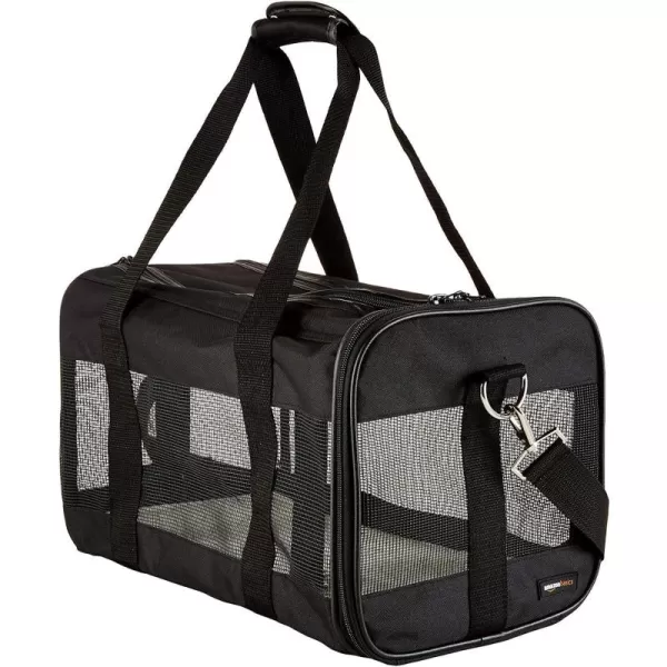 imageAmazon Basics SoftSided Mesh Pet Travel Carrier for Dog Cat Medium 165quot L x 94quot W x 98quot H Black165L x 94W x 98H