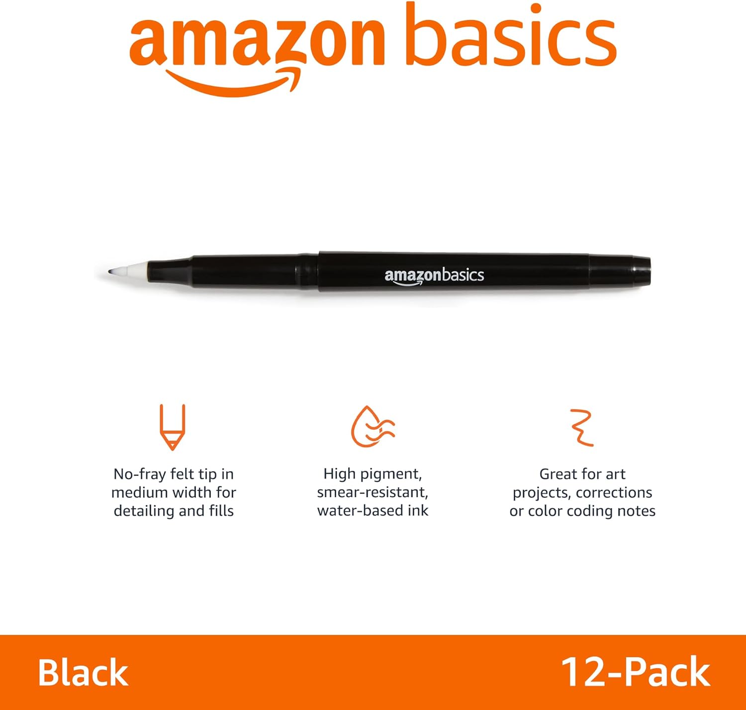 imageAmazon Basics Felt Tip Marker Pens 12Pack Assorted ColorsBlack