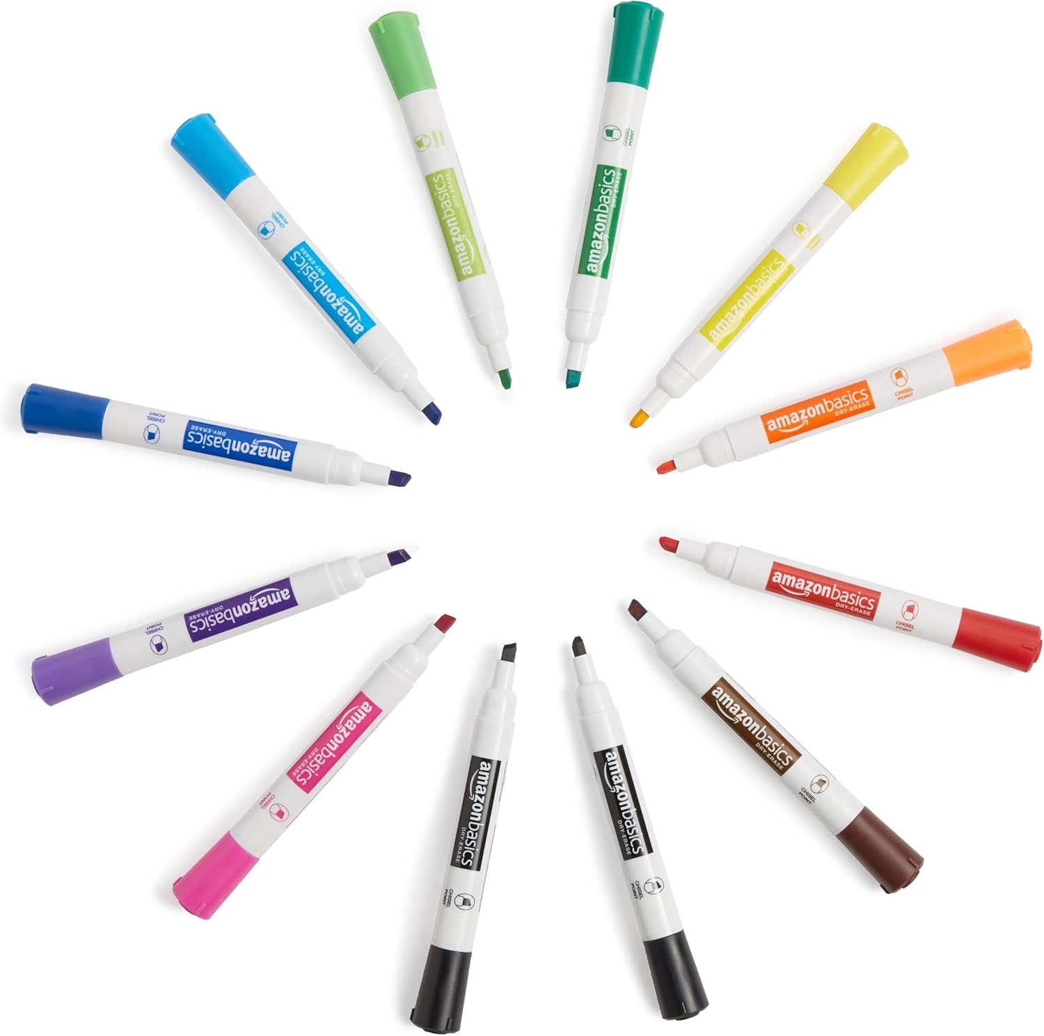 imageAmazon Basics LowOdor Chisel Tip Dry Erase White Board Markers 12Pack RedAssorted Colors