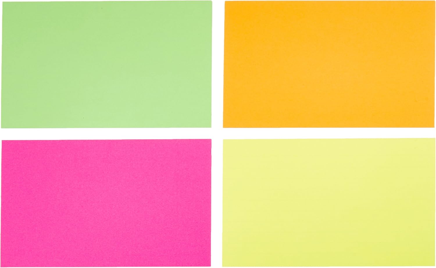 imageAmazon Basics Ruled Index Flash Cards for Studying and Note Taking Assorted Neon Colored 3x5 Inch 300CountAssorted Neon