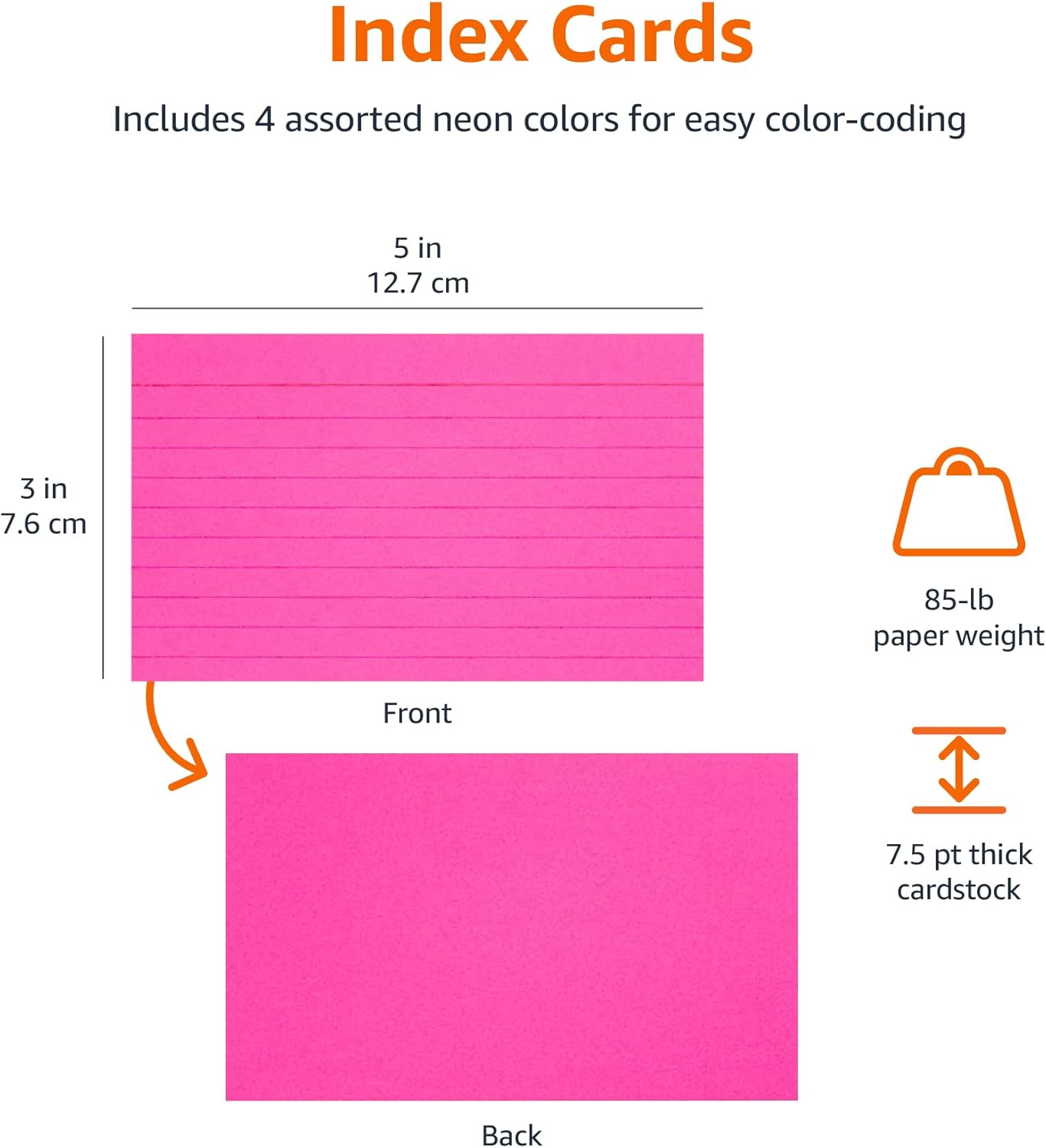 imageAmazon Basics Ruled Index Flash Cards for Studying and Note Taking Assorted Neon Colored 3x5 Inch 300CountAssorted Neon