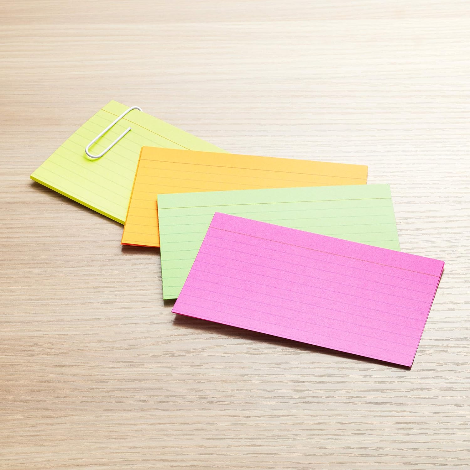 imageAmazon Basics Ruled Index Flash Cards for Studying and Note Taking Assorted Neon Colored 3x5 Inch 300CountAssorted Neon