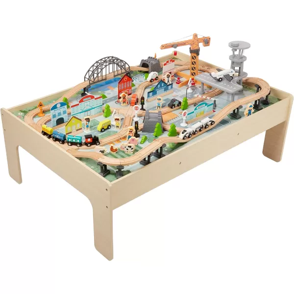imageAmazon Basics 120 Piece Wooden Train Set and Tablekids Gift for Age 3Y Multi 474 x 3346 x 1614 inches