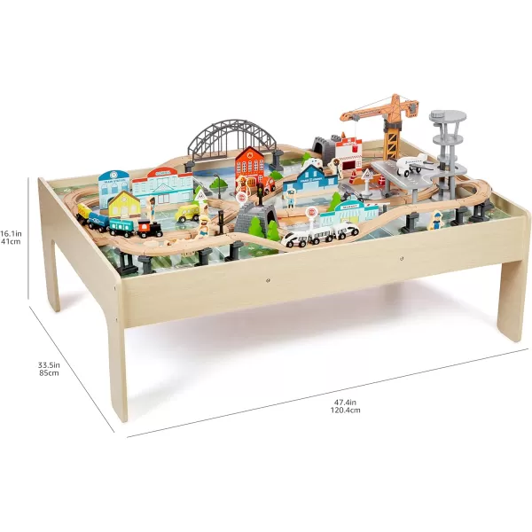 imageAmazon Basics 120 Piece Wooden Train Set and Tablekids Gift for Age 3Y Multi 474 x 3346 x 1614 inches