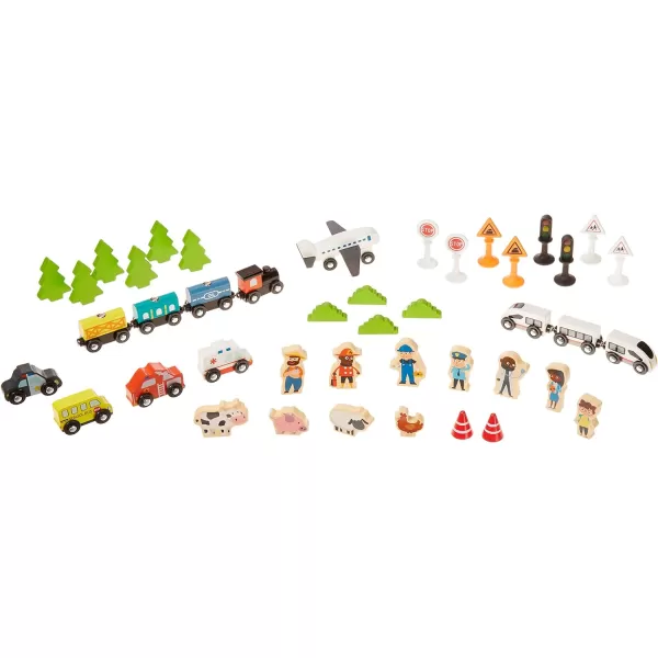 imageAmazon Basics 120 Piece Wooden Train Set and Tablekids Gift for Age 3Y Multi 474 x 3346 x 1614 inches