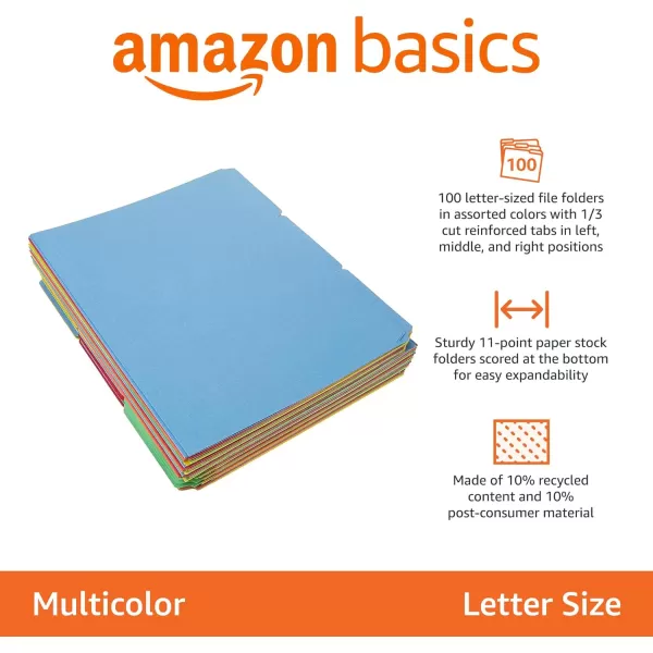 imageAmazon Basics 13Cut Tab Assorted Positions File Folders Letter Size Manila  Pack of 100Assorted
