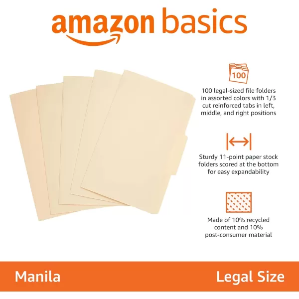 imageAmazon Basics 13Cut Tab Assorted Positions File Folders Letter Size Manila  Pack of 100Manila