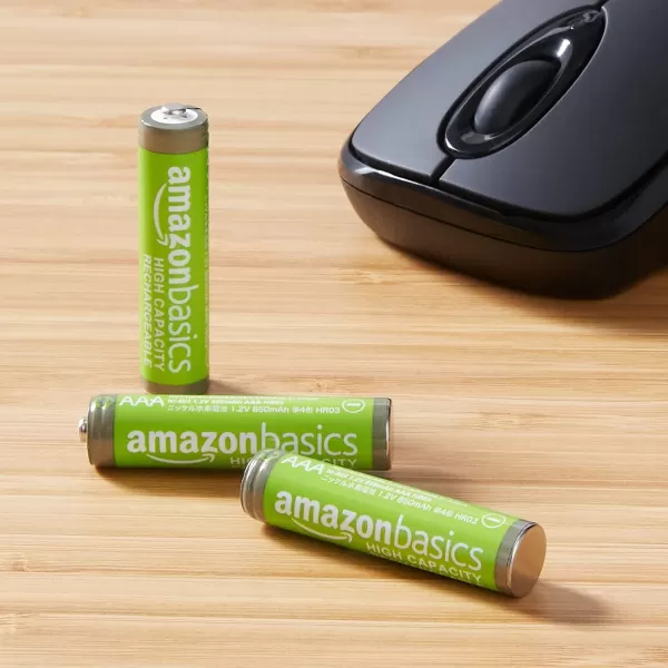 imageAmazon Basics 24Pack Rechargeable AAA HighCapacity NiMH Batteries 850 mAh Recharge up to 500x Times PreCharged16 Count Pack of 1