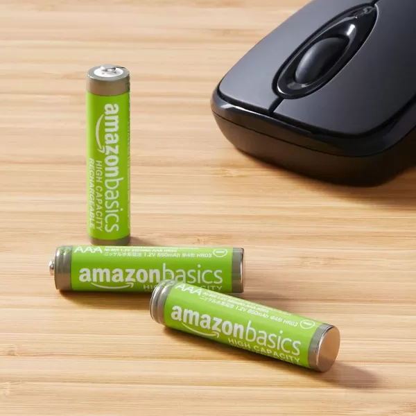 imageAmazon Basics 24Pack Rechargeable AAA HighCapacity NiMH Batteries 850 mAh Recharge up to 500x Times PreCharged4 Count Pack of 1