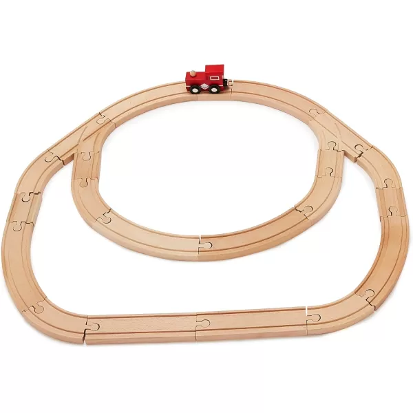imageAmazon Basics 65piece Wooden Train Railway Construction Set with Track  Compatible and Train Railroad Wooden Toys for Kids Gift for Age 3Y
