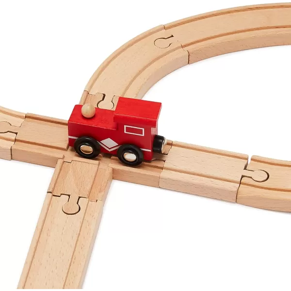 imageAmazon Basics 65piece Wooden Train Railway Construction Set with Track  Compatible and Train Railroad Wooden Toys for Kids Gift for Age 3Y