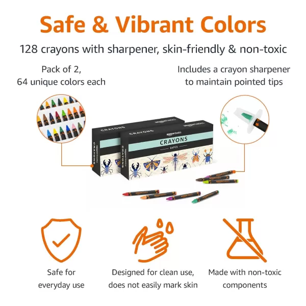imageAmazon Basics Crayons with Sharpener 128 Count 2 Pack of 64