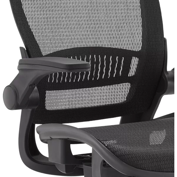 imageAmazon Basics Ergonomic Adjustable HighBack Chair with Comfortable FlipUp Armrests Contoured Mesh Seat Swivel  Black 255quotD x 2625quotW x 4925quotHBlack