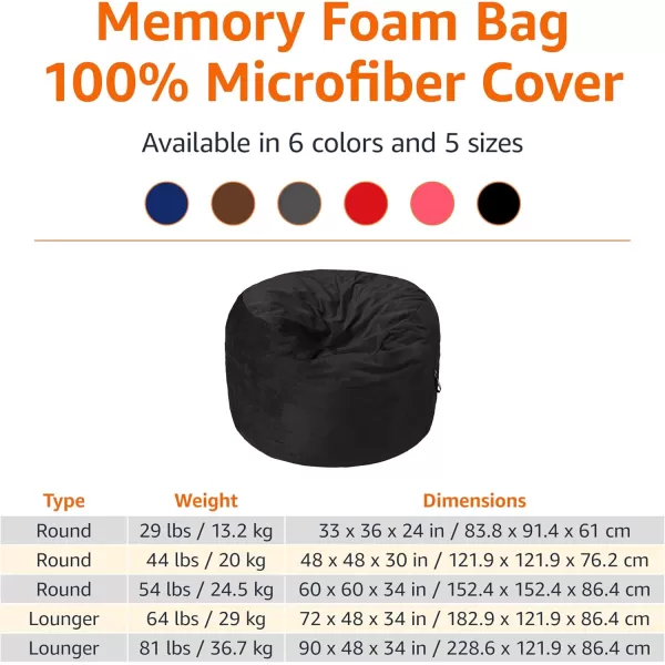 imageAmazon Basics Extra Large Bean Bag Chair Lounger 3 ft Memory Foam Filled Microfiber Cover Solid BlackBlack