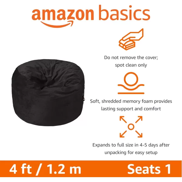 imageAmazon Basics Extra Large Bean Bag Chair Lounger 3 ft Memory Foam Filled Microfiber Cover Solid BlackBlack